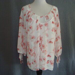NWT Luukse Layered Cami -Sheer Blouse Tie Sleeves Relaxed Fit sz L